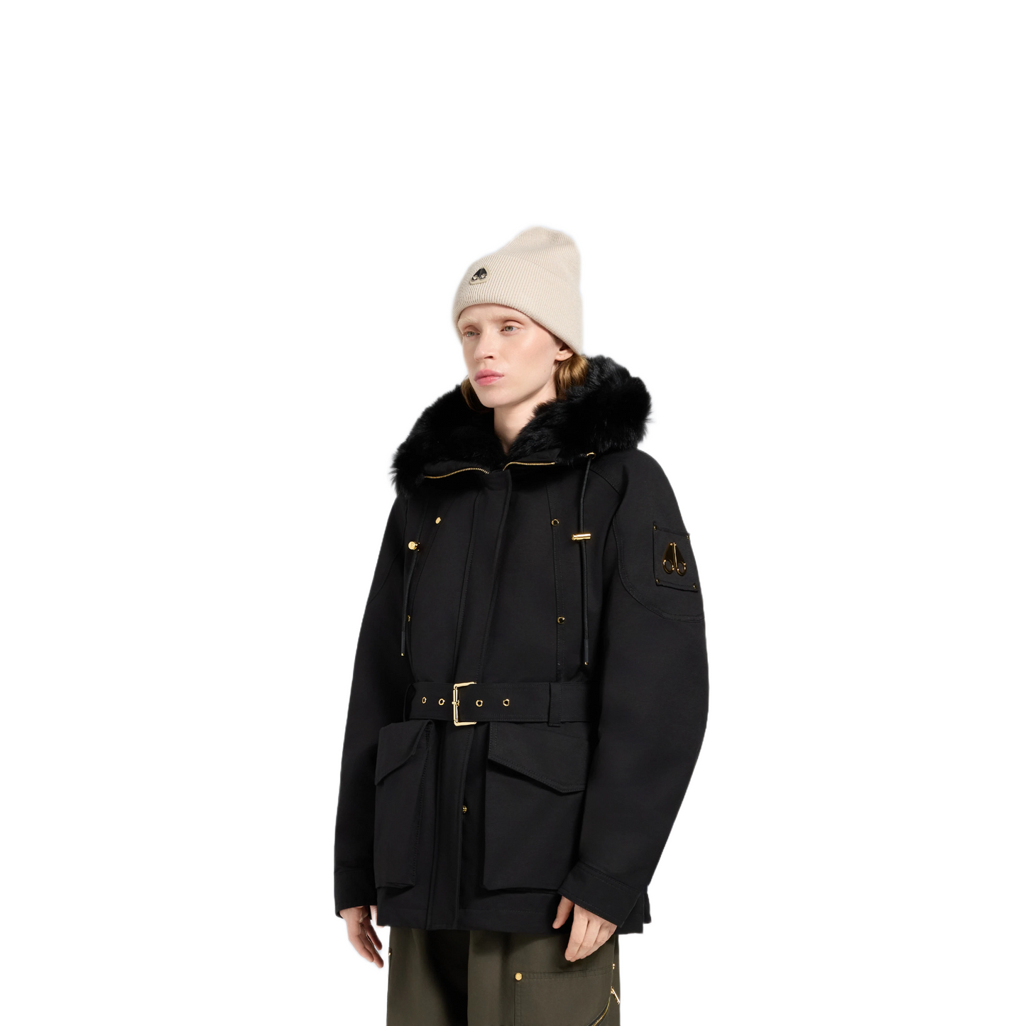 MOOSE KNUCKLES GOLD SERIES NOVA SHEARLING TRIM JACKET WOMEN