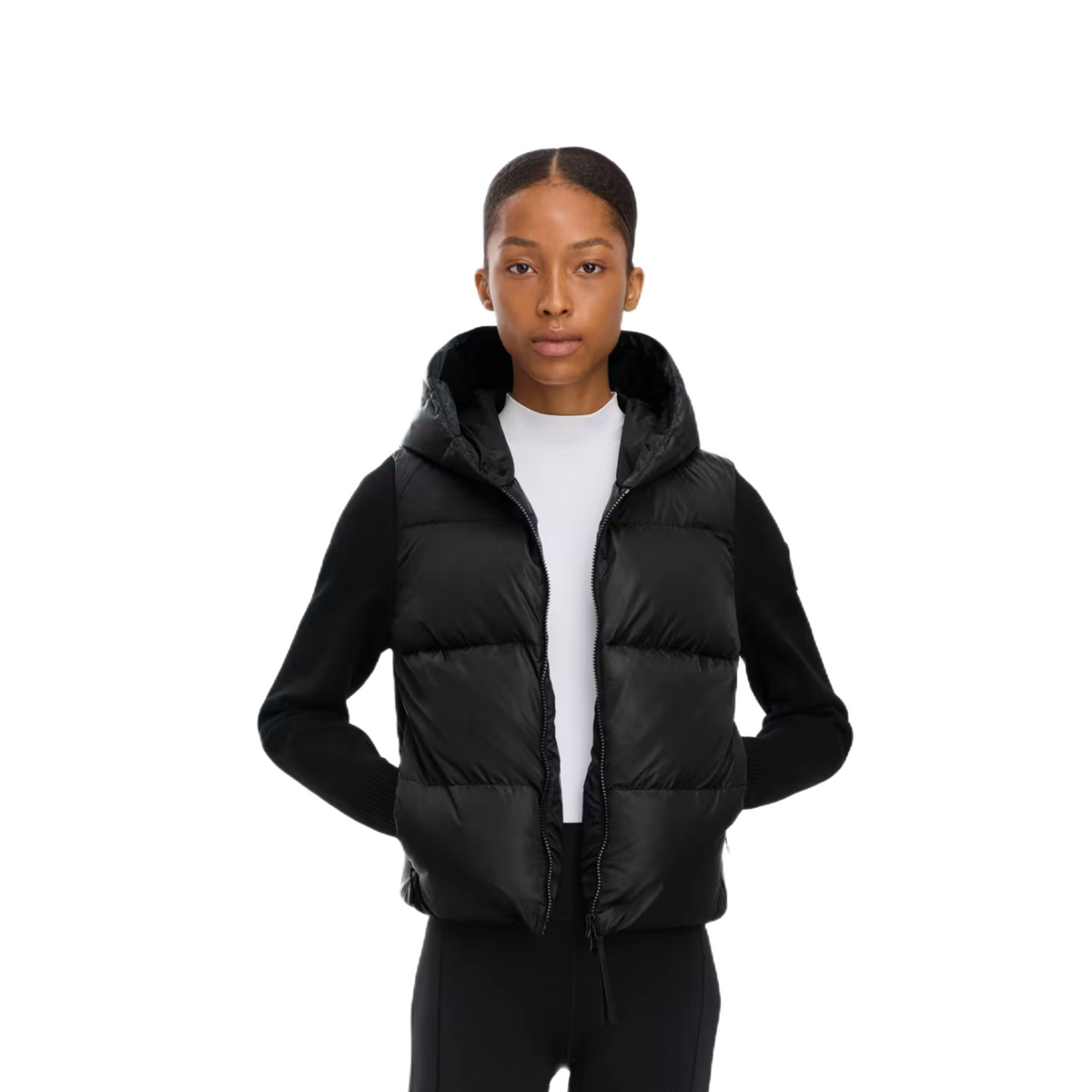 CANADA GOOSE HYBRIDGE WIDE QUILT KNIT HOODIE TONAL LABEL WOMEN