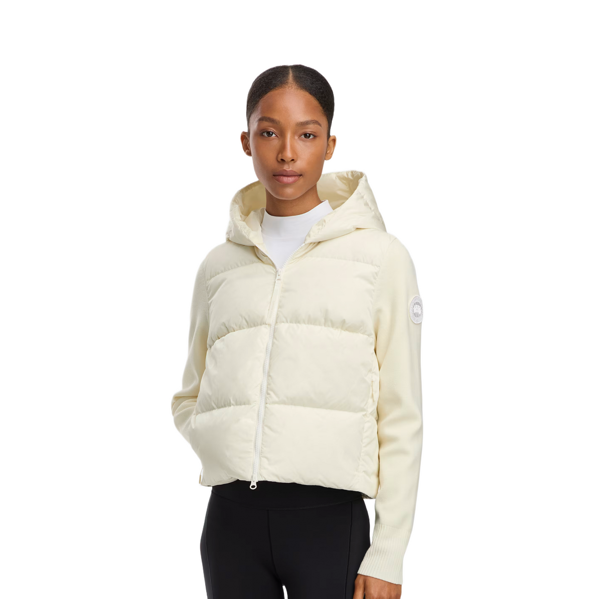 CANADA GOOSE HYBRIDGE WIDE QUILT KNIT HOODIE TONAL LABEL WOMEN