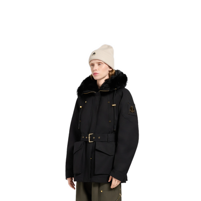 MOOSE KNUCKLES GOLD SERIES NOVA SHEARLING TRIM JACKET WOMEN